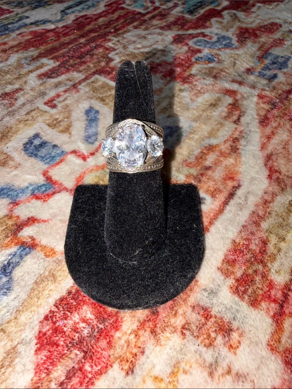 Silver Three-Stone Clear Cz Statement Ring